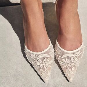 ZARA EMBROIDERED MESH SLINGBACKS (IVORY/CREAM)